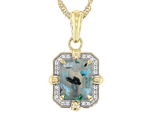 2.70ct Aquadite® Chalcedony, 0.11ctw Zircon 18k Yellow Gold Over Sterling Silver Pendant With Chain