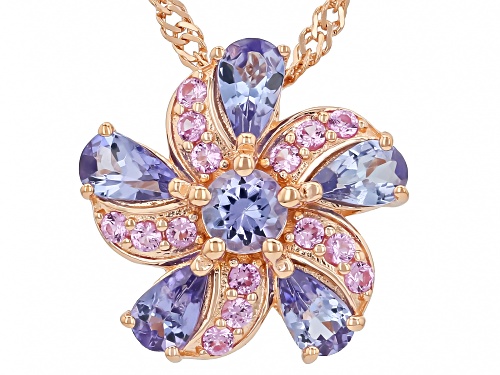 1.09ctw Tanzanite With 0.29ctw Lab Sapphire 18k Rose Gold Over Sterling Silver Pendant With Chain
