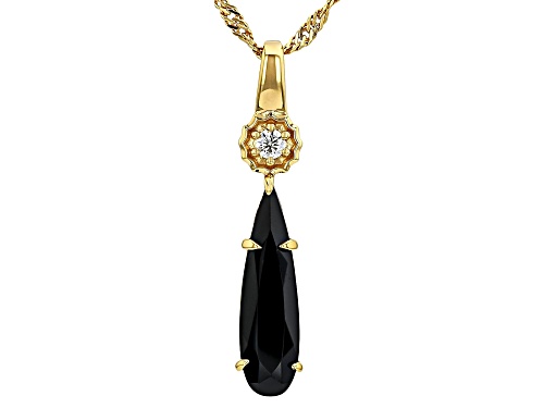 2.55ct Black Spinel With 0.07ctw Moissanite Fire® 18k Yellow Gold Over Silver Pendant With Chain