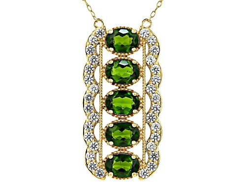3.40ctw Chrome Diopside With 1.36ctw White Zircon 18k Gold Over Sterling Silver Pendant With Chain