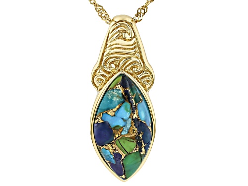 19x10mm Marquise Mohave Turquoise 18k Yellow Gold Over Sterling Silver Pendant With Chain