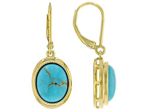 11x9mm Oval Cabochon Kingman Turquoise 18k Yellow Gold Over Sterling Silver Earrings