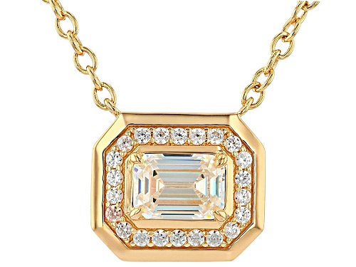 1.28ct Emerald Cut Strontium Titanate With 0.30ctw White Zircon 18k Yellow Gold Over Silver Necklace - Size 18