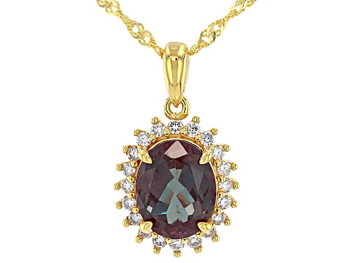 2.64ct Lab Alexandrite With 0.20ctw Prazana® Lab Grown Diamonds 18k Gold Over Silver Pendant/Chain