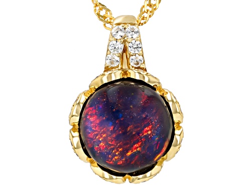 2.04ct Black Ethiopian Opal With 0.27ctw White Zircon 18k Yellow Gold Over Silver Pendant With Chain