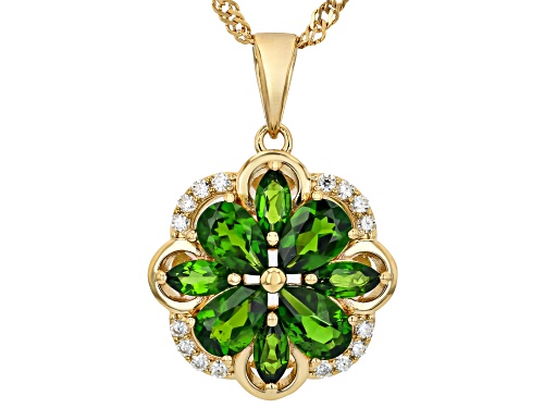 2.16ctw Chrome Diopside With 0.14ctw Moissanite Fire® 18k Yellow Gold Over Silver Pendant/Chain