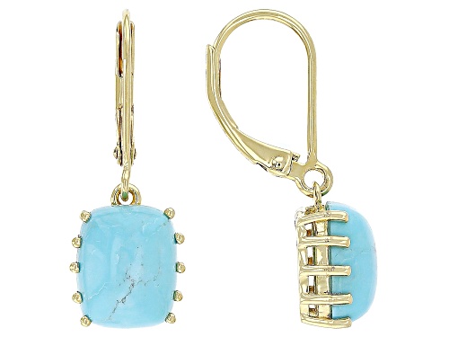 10x8mm Kingman Turquoise 18k Yellow Gold Over Sterling Silver Earrings