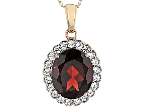 4.38ct Oval Vermelho Garnet™ With .60ctw Round White Zircon, 14k Rose Gold Pendant With Chain