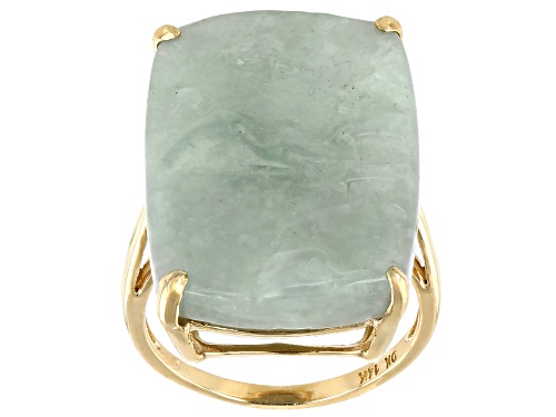 Photo of 25x18mm Carved Green Jadeite Solitaire 14k Yellow Gold Ring - Size 7