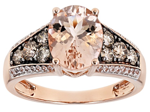 2.10ct Cor-De-Rosa Morganite™, .51ctw Champagne Diamonds & .24ctw White Zircon 14k Rose Gold Ring - Size 9