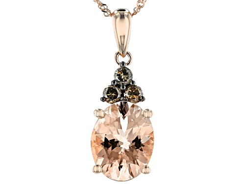 Photo of 2.10ct Oval Cor-De-Rosa Morganite™ And .16ctw Champagne Diamonds 14k Rose Gold Pendant W/Chain