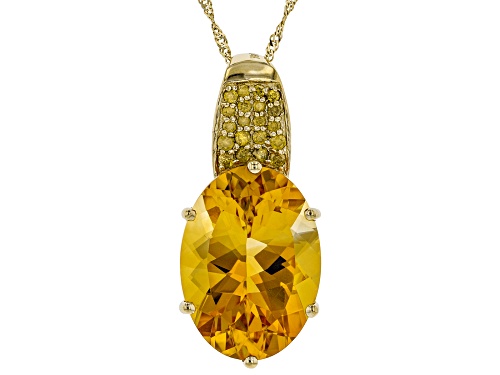10.63ct Oval Golden Citrine With .19ctw Round Yellow Diamonds 14k Yellow Gold Pendant with Chain
