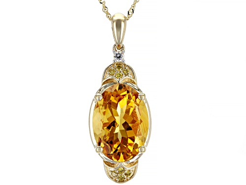 Photo of 3.97ct Golden Citrine, .06ctw Yellow Diamonds & .06ct White Zircon 14k Yellow Gold Pendant W/Chain