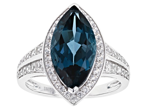 Photo of 3.83ct Marquise London Blue Topaz With .68ctw Round White Zircon Rhodium Over 14k White Gold Ring - Size 7