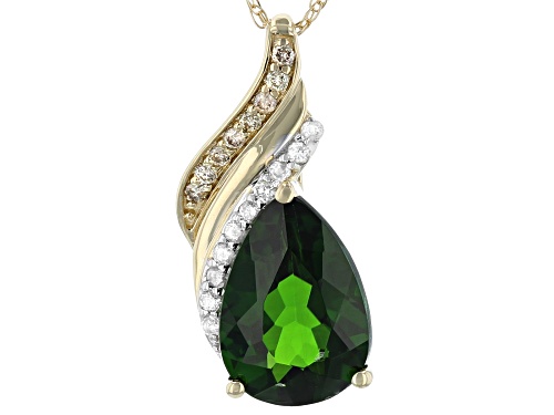 Photo of 1.79ct Chrome Diopside with .07ctw White & Champagne Diamond Accents 14k Gold Pendant W/Chain