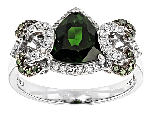 Photo of 1.57ct Chrome Diopside, .20ctw White & .09ctw Green Diamond Accent Rhodium Over 14k White Gold Ring - Size 7