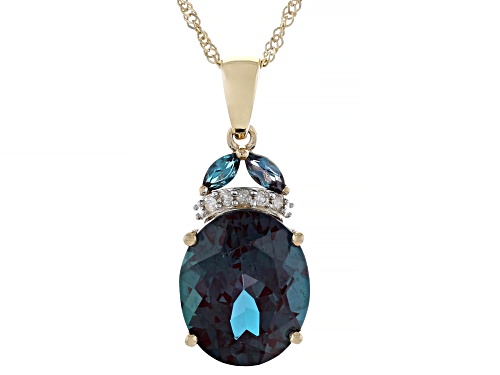4.61ctw Oval & Marquise Lab Created Alexandrite, .05ctw Diamond Accent 14k Gold Pendant W/Chain