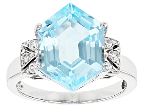 6.04ct Hexagonal Glacier Topaz™ With .15ctw Round White Zircon Rhodium Over 14k White Gold Ring - Size 7
