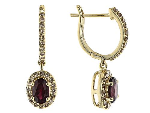.95ctw Oval Anthill Garnet With .45ctw Champagne Diamond 14k Yellow Gold Earrings