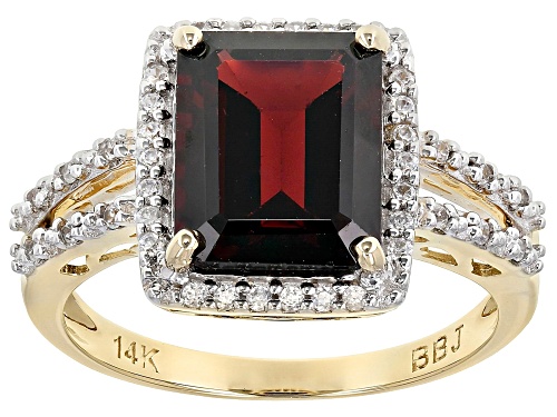 3.44ct Emerald Cut Vermelho Garnet™ With .23ctw  Round White Zircon 14k Yellow Gold Ring - Size 9