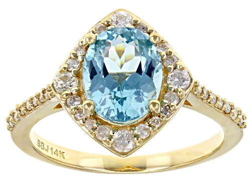 1.81ct Oval Apatite With 0.34ctw Round Accent  White Diamond 14k Yellow Gold Ring - Size 9
