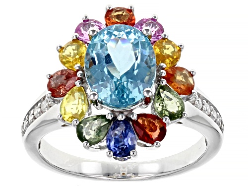 Photo of 1.87ct Oval Apatite With 2.08ctw Multi Sapphire And White Diamond Rhodium Over 14k White Gold Ring - Size 8