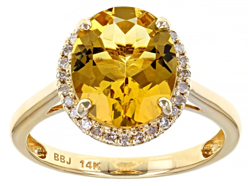 2.41ct Oval Yellow Beryl With 0.12ctw Round White Diamond 14k Yellow Gold Ring - Size 11