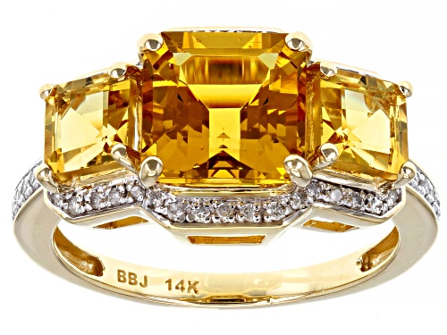 2.98ctw Octagonal Yellow Beryl With 0.13ctw Round White Diamond 14k Yellow Gold Ring - Size 8
