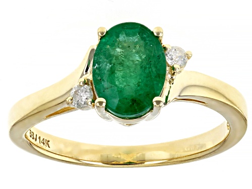 0.94ct Oval Zambian Emerald With 0.07ctw Round White Diamond 14k Yellow Gold Ring - Size 9