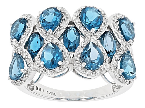 Photo of 3.63ctw Pear And Oval London Blue Topaz With Round White Diamond Rhodium Over 14k White Gold Ring - Size 7