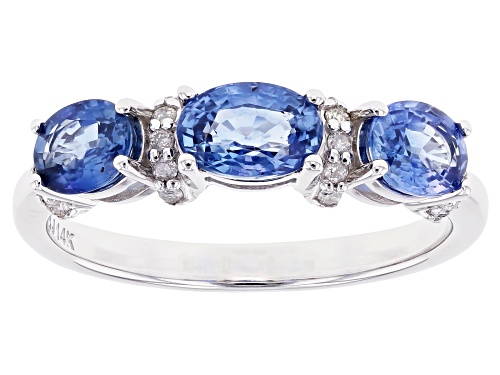 1.28ctw Oval Ceylon Sapphire With 0.09ctw Round White Diamond Rhodium Over 14k White Gold Ring - Size 6