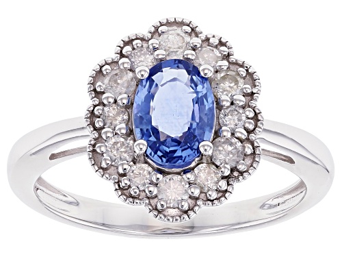 Photo of 0.82ct Round Ceylon Sapphire With 0.44ctw Round White Diamond Rhodium Over 14k White Gold Ring - Size 8