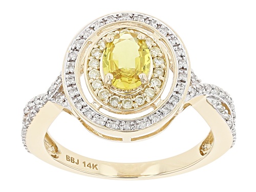 0.75ct Oval Yellow Sapphire With 0.30ctw Round Yellow And White Diamond 14k Yellow Gold Ring - Size 9