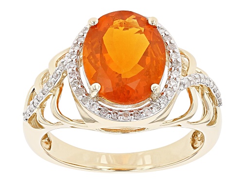 Photo of 2.04ct Oval Mexican Fire Opal With 0.21ctw Round White Diamond 14k Yellow Gold Ring - Size 8