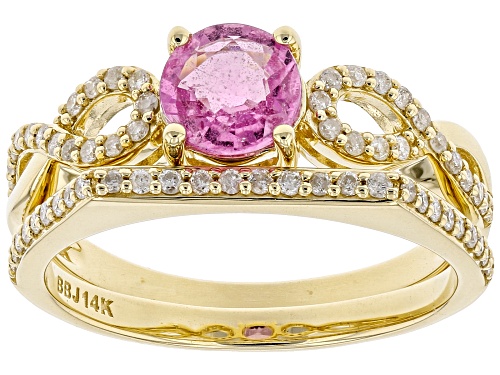 Photo of 0.81ct Round Pink Sapphire With 0.26ctw Round White Diamond 14k Yellow Gold Ring Set Of 2 - Size 8