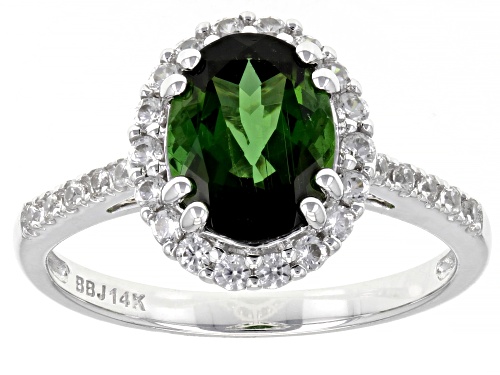Photo of 1.56ct Oval Green Tourmaline With 0.44ctw Round White Zircon Rhodium Over 14k White Gold Ring - Size 8