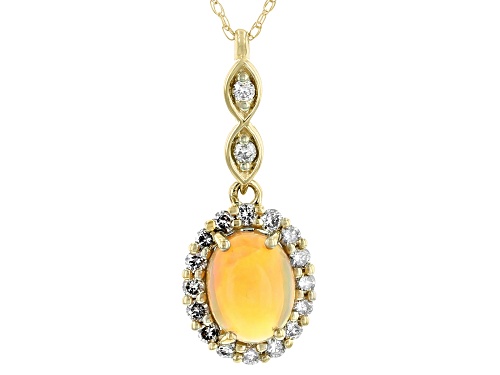 Photo of 0.64ct Cabochon Honey Ethiopian Opal With 0.26ctw Champagne Diamond 14k Yellow Gold Pendant/Chain