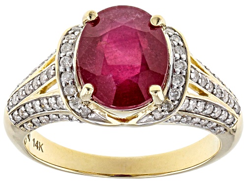 Photo of 2.74ct Oval Mahaleo® Ruby With 0.42ctw Round White Diamond 14k Yellow Gold Ring - Size 8
