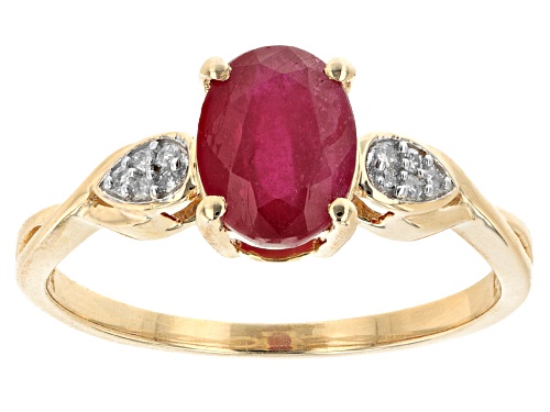 1.45ct Oval Mahaleo® Ruby With 0.04ctw Round White Diamond 14k Yellow Gold Ring - Size 7
