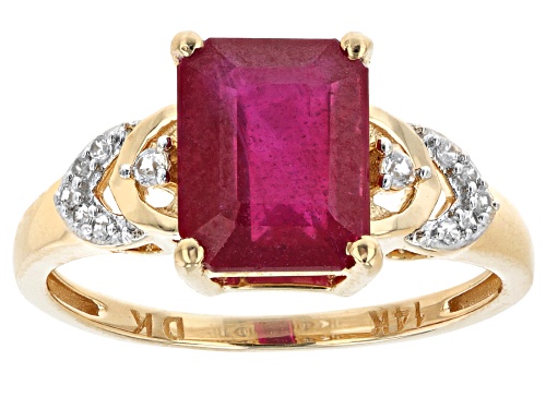 2.89ct Rectangular Octagonal Mahaleo® Ruby With 0.09ctw Round White Zircon 14k Yellow Gold Ring - Size 10