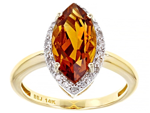 2.47ct Marquise Madeira Citrine With 0.14ctw White Diamond 14k Yellow Gold Ring - Size 8