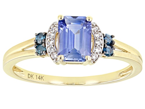 Photo of 1.08ct Ceylon Sapphire With .07ctw White Zircon & .10ctw Blue Diamond Accents 14k Yellow Gold Ring - Size 8