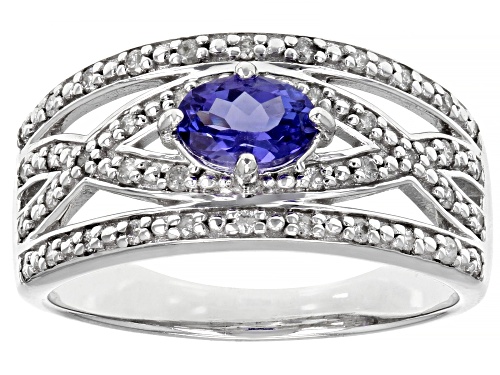 Photo of 0.38ct Oval Blue Tanzanite And 0.19ctw White Diamond Rhodium Over 14k White Gold Band Ring - Size 7