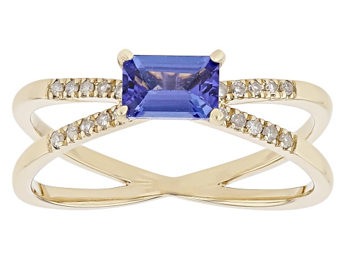 0.55ct Rectangular Octagonal Tanzanite With 0.09ctw White Diamond Accent 14k Yellow Gold Ring - Size 7