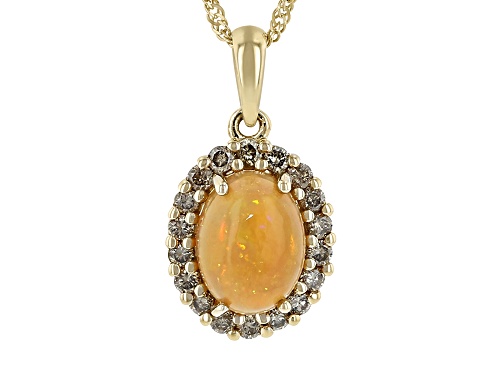 0.64ctw Honey Ethiopian Opal With 0.26ctw Champagne Diamond 14k Yellow Gold Pendant With Chain