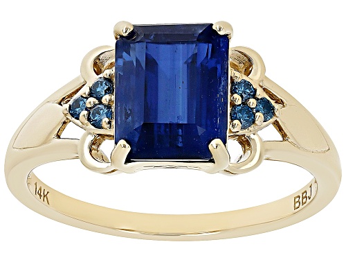 Photo of 2.50ct Blue Kyanite With 0.09ctw Blue Diamond 14k Yellow Gold Ring - Size 8