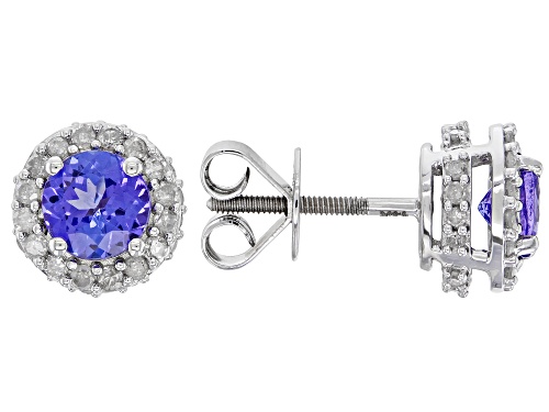 1.01ctw Tanzanite with 0.40ctw White Diamond Rhodium Over 14k White Gold Stud Earrings