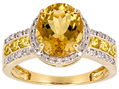 1.90ct Yellow Beryl With 0.26ctw Yellow Sapphire and 0.15ctw White Diamond 14k Yellow Gold Ring - Size 7