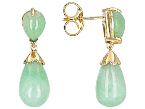 12x8mm, 8x6mm Jadeite 14k Yellow Gold Drop Earrings