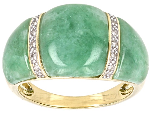 12x10mm, 10x8mm Fancy Cut Jadeite With 0.05ctw Round White Diamond 14k Yellow Gold Ring - Size 8